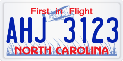 NC license plate AHJ3123