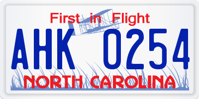 NC license plate AHK0254