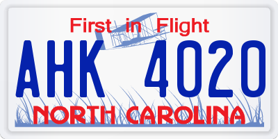 NC license plate AHK4020