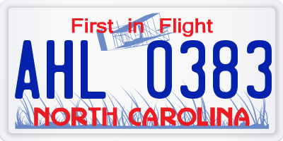 NC license plate AHL0383
