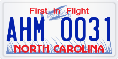 NC license plate AHM0031