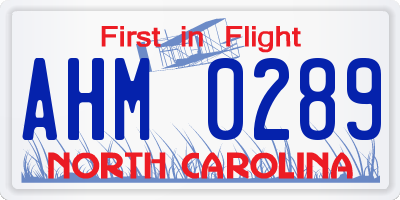 NC license plate AHM0289