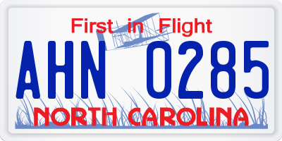 NC license plate AHN0285