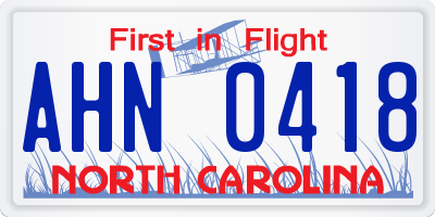 NC license plate AHN0418