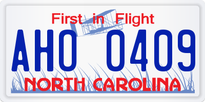 NC license plate AHO0409