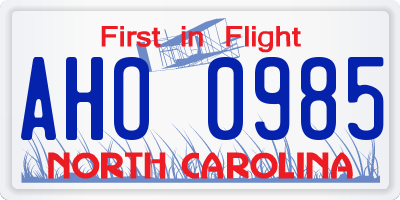 NC license plate AHO0985