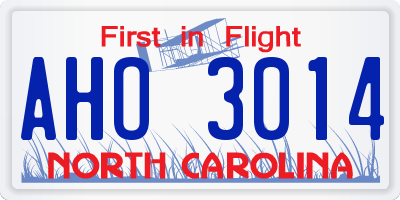 NC license plate AHO3014