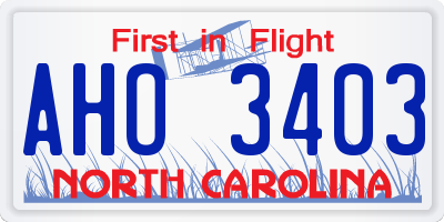NC license plate AHO3403