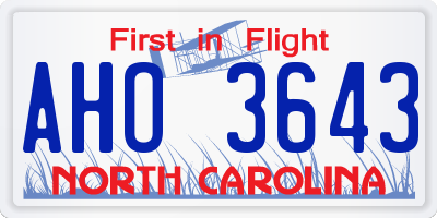 NC license plate AHO3643