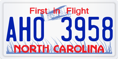 NC license plate AHO3958
