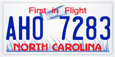 NC license plate AHO7283
