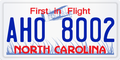 NC license plate AHO8002