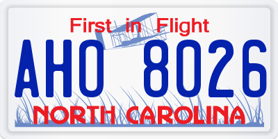 NC license plate AHO8026