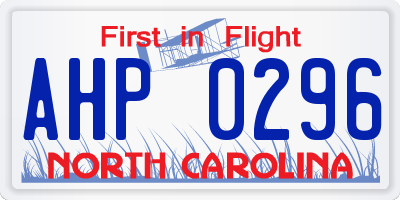 NC license plate AHP0296