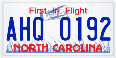 NC license plate AHQ0192