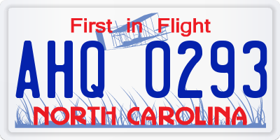 NC license plate AHQ0293