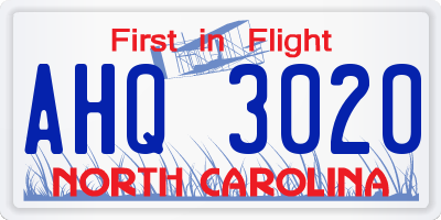NC license plate AHQ3020