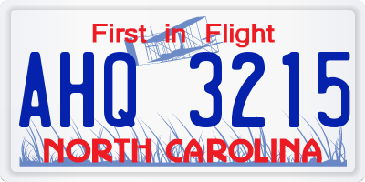 NC license plate AHQ3215
