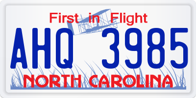 NC license plate AHQ3985