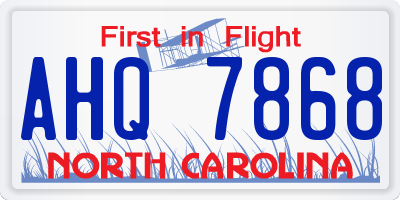 NC license plate AHQ7868