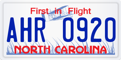 NC license plate AHR0920