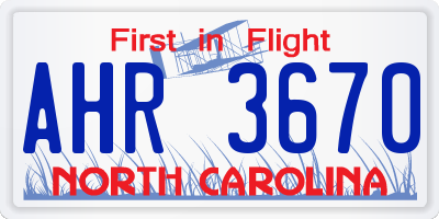 NC license plate AHR3670