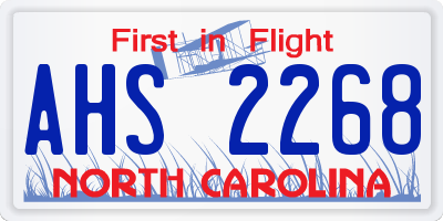 NC license plate AHS2268