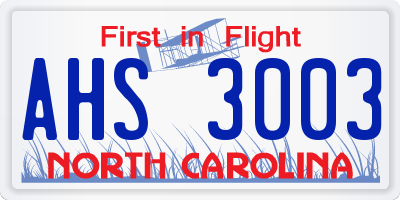 NC license plate AHS3003