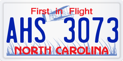NC license plate AHS3073
