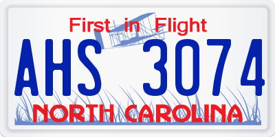 NC license plate AHS3074