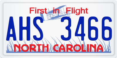 NC license plate AHS3466