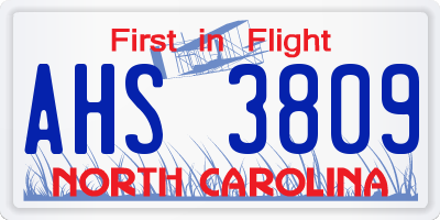 NC license plate AHS3809