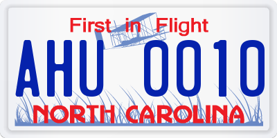 NC license plate AHU0010