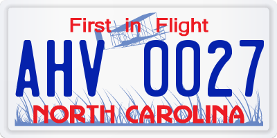 NC license plate AHV0027