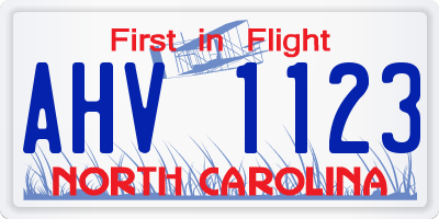 NC license plate AHV1123