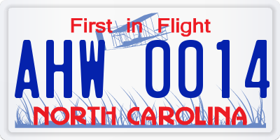 NC license plate AHW0014
