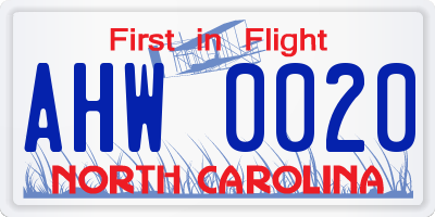 NC license plate AHW0020