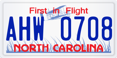 NC license plate AHW0708