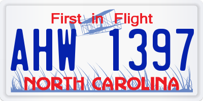 NC license plate AHW1397