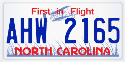 NC license plate AHW2165