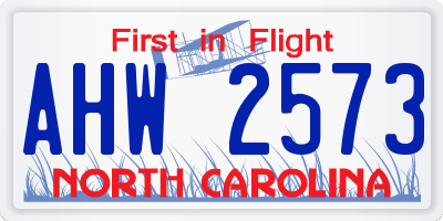 NC license plate AHW2573