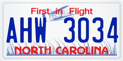 NC license plate AHW3034