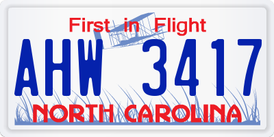 NC license plate AHW3417