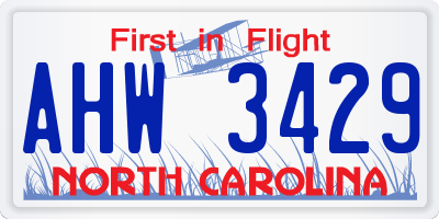NC license plate AHW3429