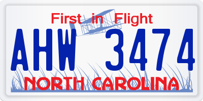 NC license plate AHW3474