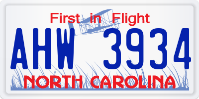 NC license plate AHW3934