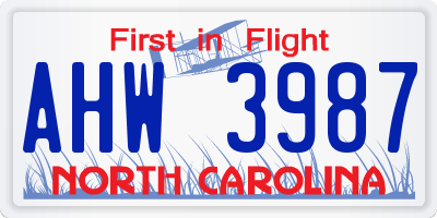 NC license plate AHW3987
