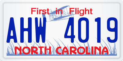 NC license plate AHW4019