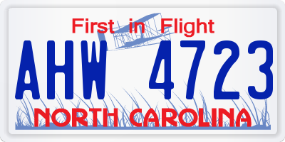 NC license plate AHW4723