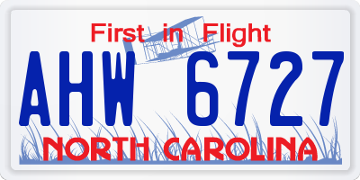 NC license plate AHW6727